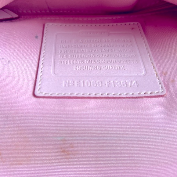 Coach F13674 signature monogram canvas shoulder crossbody bag, pink & tan 🩷🤎 - Picture 9 of 13